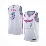 Maillot Miami Heat Dwyane Wade NO 3 Ville 2017-18 Blanc