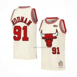 Maillot Chicago Bulls Dennis Rodman NO 91 Mitchell & Ness Chainstitch Creme