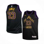 Maillot Enfant Los Angeles Lakers LeBron James NO 23 Ville 2023-24 Noir
