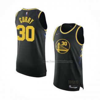 Maillot Golden State Warriors Stephen Curry NO 30 Ville Authentique 2021-22 Noir