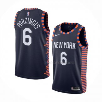 Maillot New York Knicks Kristaps Porzingis NO 6 Ville Edition Bleu