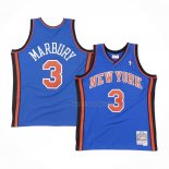 Maillot New York Knicks Stephon Marbury NO 3 Hardwood Classics Throwback Bleu