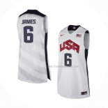 Maillot USA 2012 LeBron James NO 6 Blanc