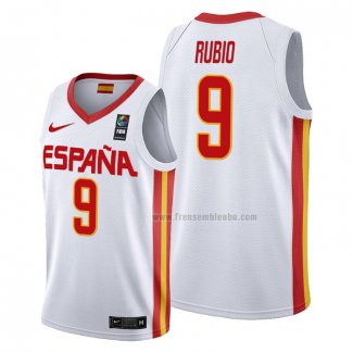 Maillot Espagne Ricky Rubio NO 9 2019 FIBA Baketball World Cup Blanc