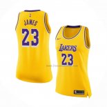 Maillot Femme Los Angeles Lakers LeBron James NO 23 Jaune