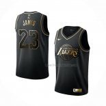 Maillot Golden Edition Los Angeles Lakers LeBron James NO 23 Noir