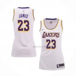 Maillot Femme Los Angeles Lakers LeBron James NO 23 Blanc