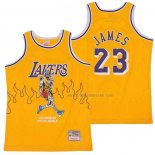 Maillot Los Angeles Lakers LeBron James NO 23 Hardwood Classics Skull Edition Jaune