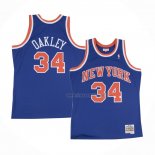 Maillot New York Knicks Charles Oakley NO 34 Hardwood Classics Throwback Bleu