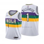 Maillot Enfant New Orleans Pelicans Zion Williamson NO 1 Ville 2019-20 Blanc