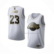 Maillot Golden Edition Los Angeles Lakers LeBron James NO 23 Blanc