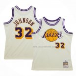 Maillot Los Angeles Lakers Magic Johnson NO 32 Mitchell & Ness Chainstitch Creme