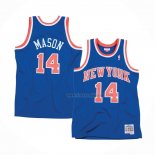 Maillot New York Knicks Anthony Mason NO 14 Hardwood Classics Throwback Bleu