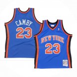 Maillot New York Knicks Marcus Camby NO 23 Hardwood Classics Throwback Bleu