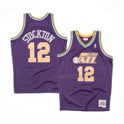 Maillot Utah Jazz John Stockton NO 12 Mitchell & Ness 1991-92 Volet