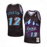 Maillot Utah Jazz John Stockton NO 12 Mitchell & Ness 1996-97 Noir