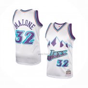 Maillot Utah Jazz Karl Malone NO 32 Hardwood Classics Throwback Blanc