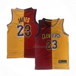 Maillot Cleveland Cavaliers Los Angeles Lakers LeBron James NO 23 Split Rouge Jaune