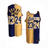 Maillot Los Angeles Lakers Kobe Bryant LeBron James NO 24 23 Split Jaune Volet